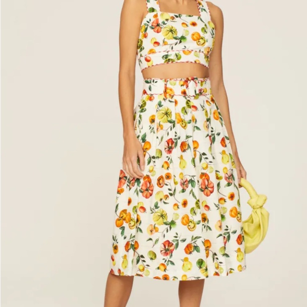 Rachel Antonoff Red and White A-Line Midi Skirt Resort Wear